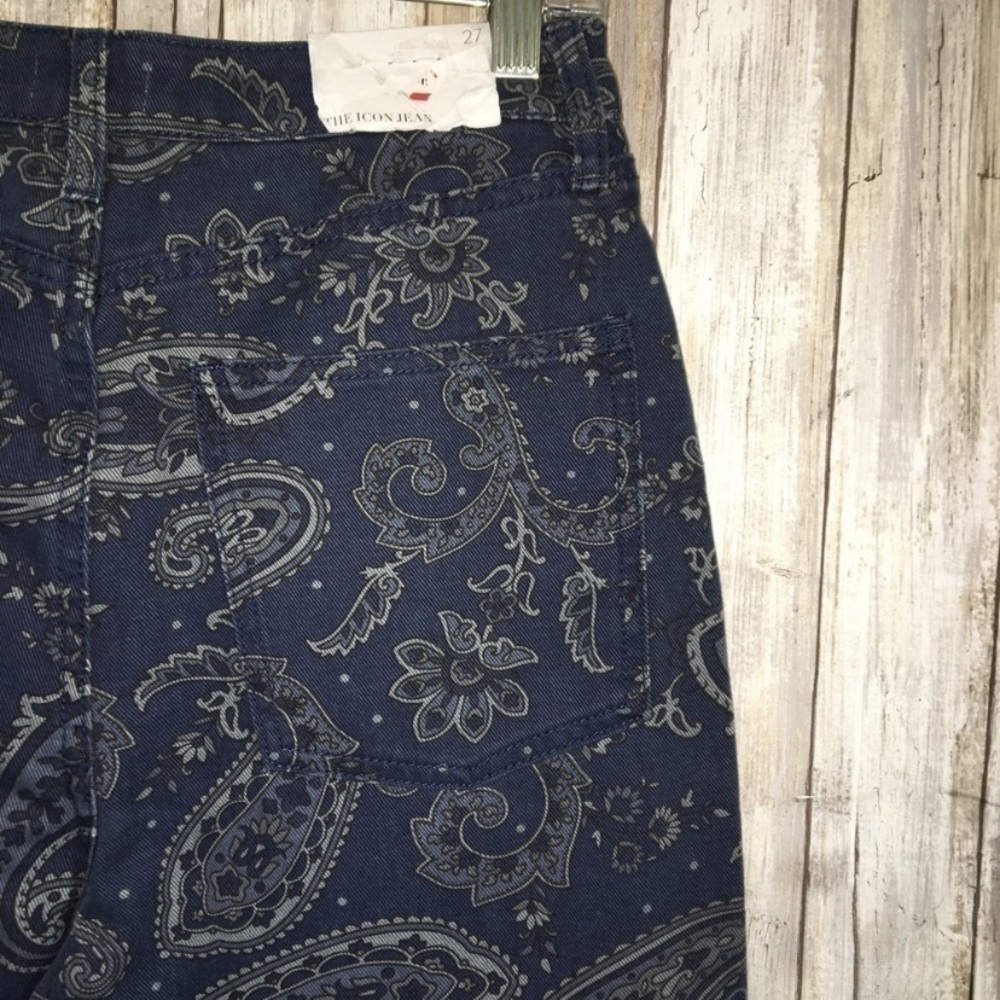 NWT WeWoreWhat Icon Paisley Straight Leg Jeans Night Sky Blue Size 27 - Picture 6 of 7
